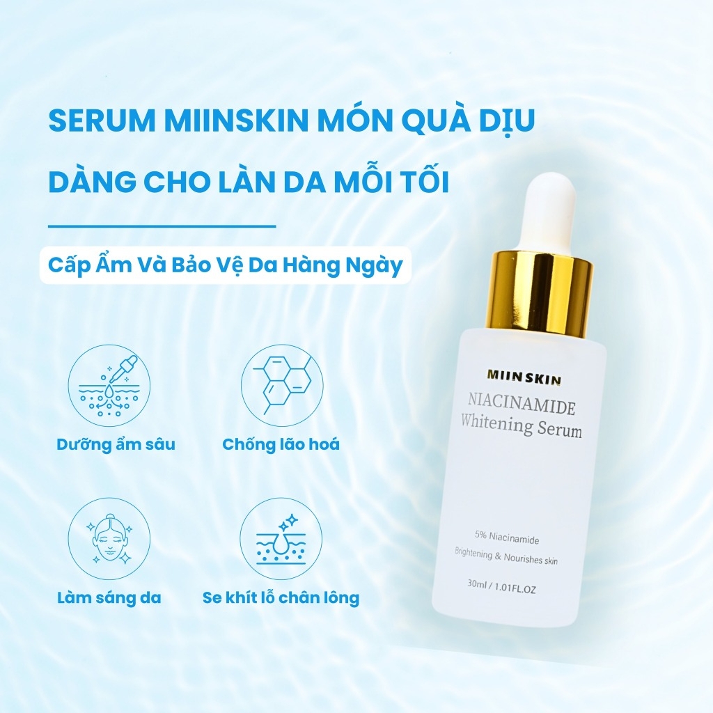 Combo serum dưỡng trắng 5% Niacinamide + kem chống nắng vật lý Miinskin