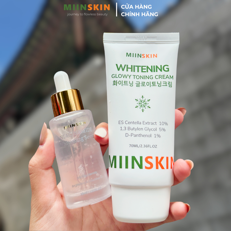 Combo dưỡng trắng da Serum Miinskin 5% Niacinamide + Kem dưỡng trắng nâng tone 70ml