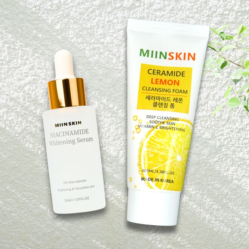 Combo serum dưỡng trắng Miinskin 5% Niacinamide + sữa rửa mặt chiết xuất chanh