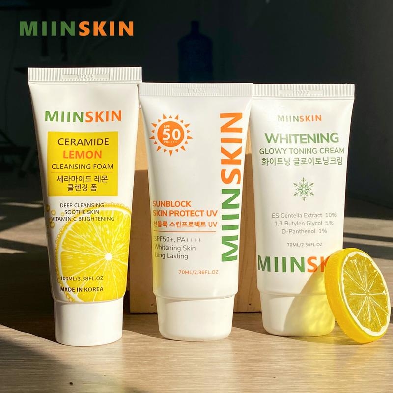 Combo 3 sữa rửa mặt chanh + kem chống nắng + kem dưỡng trắng 70ML Miinskin