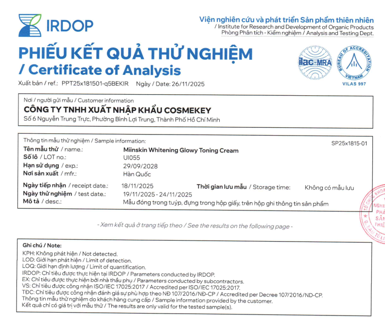 Kem Dưỡng Da Nâng Tone Và Ngừa Nếp Nhăn Miinskin - Miinskin Whitening Glowy Toning Cream