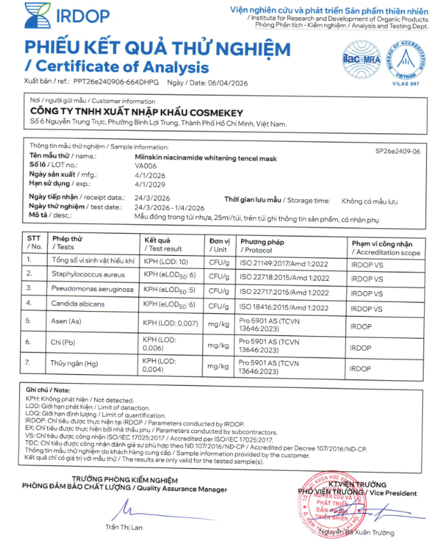 Combo 5 Mặt nạ tencel cấp ẩm, sáng da - Miinskin Niacinamide Whitening Tencel Mask