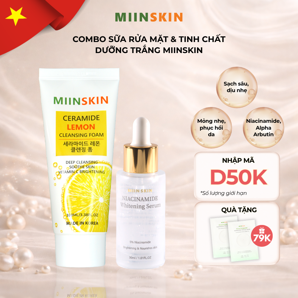 Combo serum dưỡng trắng Miinskin 5% Niacinamide + sữa rửa mặt chiết xuất chanh
