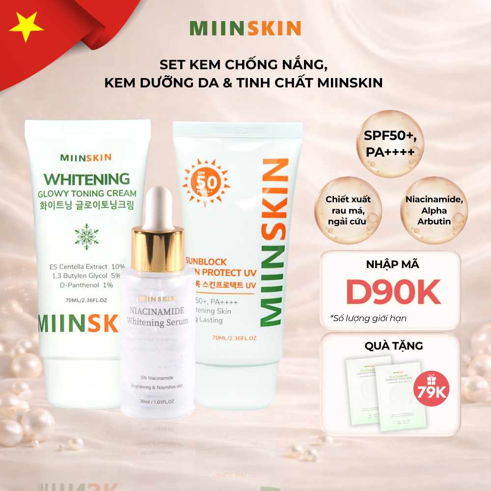 Combo 3 sản phẩm dưỡng trắng Miinskin (Kem chống nắng + kem dưỡng trắng + serum)