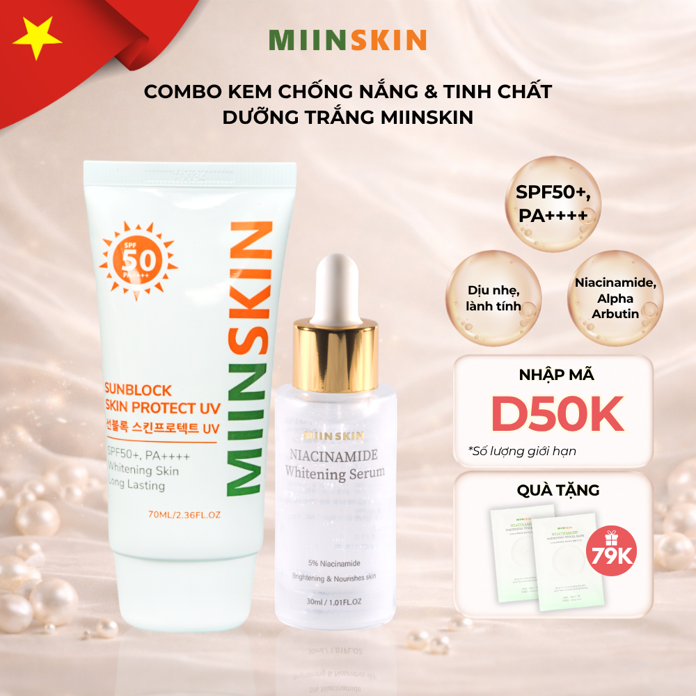 Combo serum dưỡng trắng 5% Niacinamide + kem chống nắng vật lý Miinskin