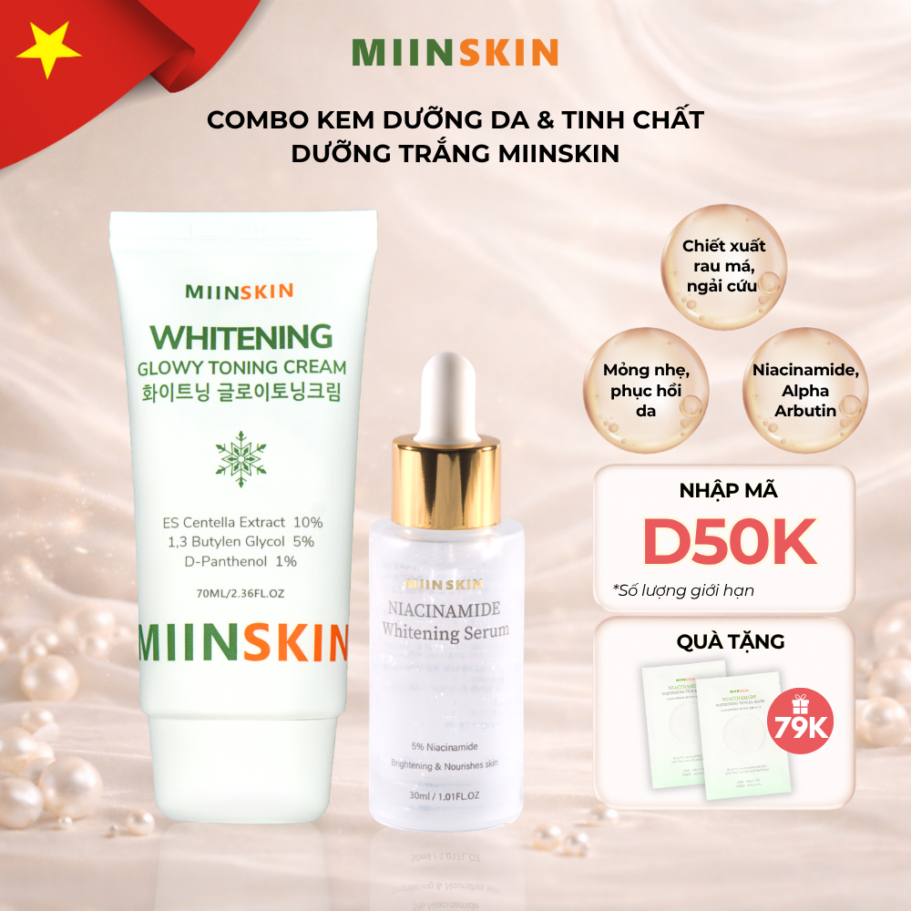 Combo dưỡng trắng da Serum Miinskin 5% Niacinamide + Kem dưỡng trắng nâng tone 70ml