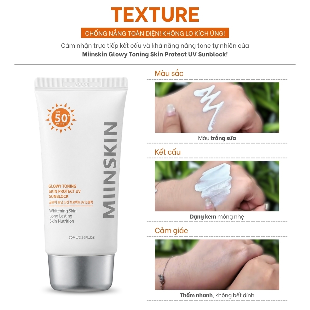 Kem Chống Nắng Nâng Tone , Bảo Vệ Da MIINSKIN PROTECT UV SUN BLOCK (BAO BÌ ĐỔI MỚI - CHẤT LƯỢNG KHÔNG ĐỔI)
