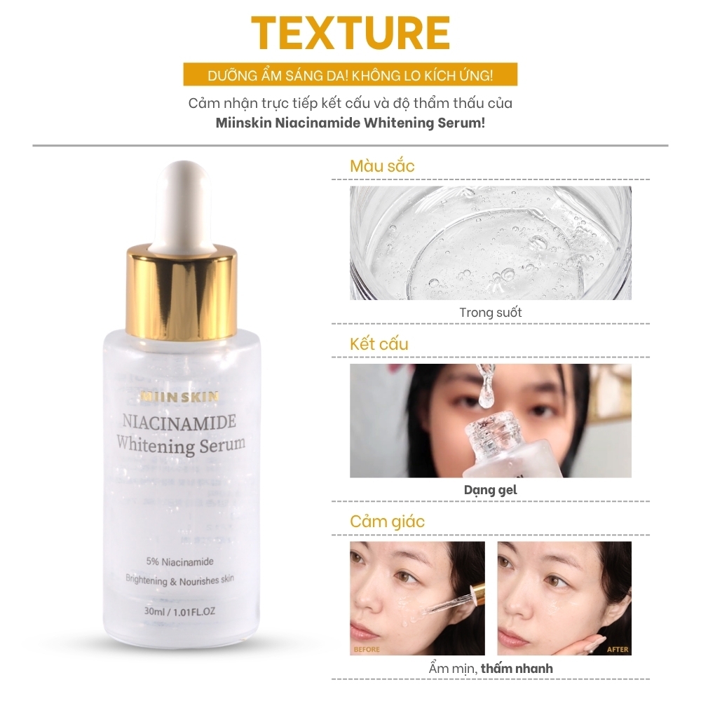 Combo dưỡng trắng da Serum Miinskin 5% Niacinamide + Kem dưỡng trắng nâng tone 70ml