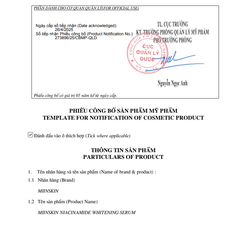 Tinh chất dưỡng trắng Miinskin 5% Niacinamide – Serum Hàn Quốc giảm thâm, làm sáng đều màu da