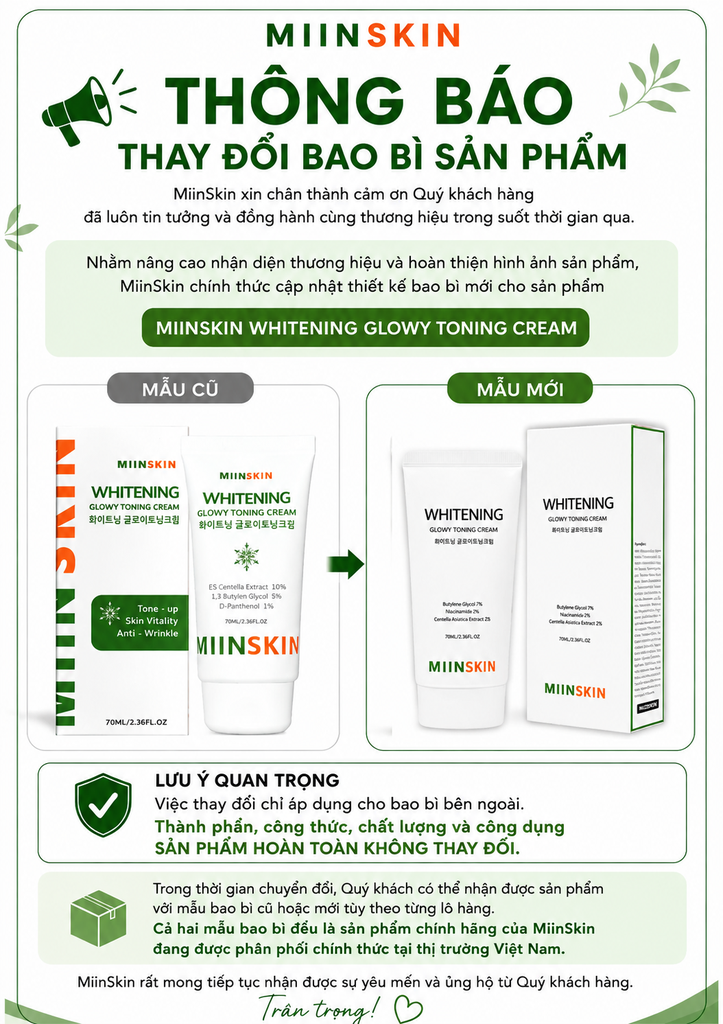 Kem Dưỡng Da Nâng Tone Và Ngừa Nếp Nhăn Miinskin - Miinskin Whitening Glowy Toning Cream