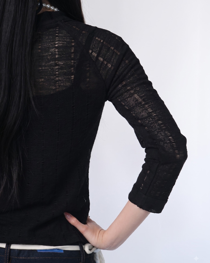 Áo Lace Longsleeves Top - Black