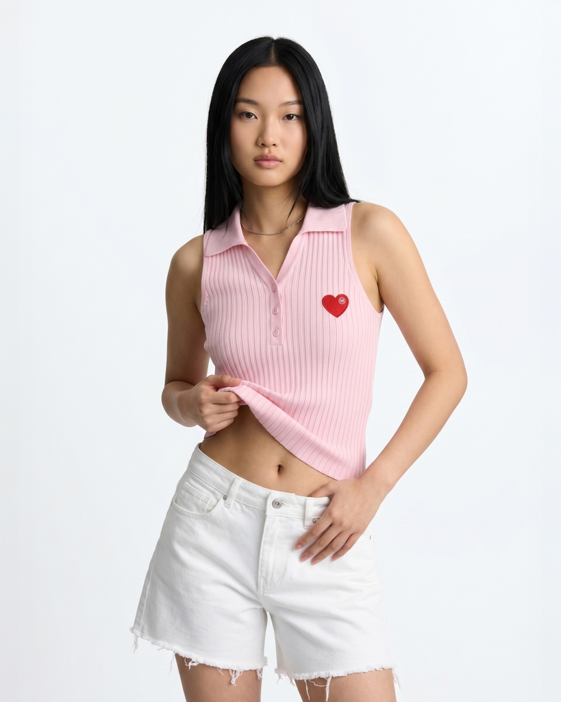 Áo thun Heart-Embroidered Polo Tanktop