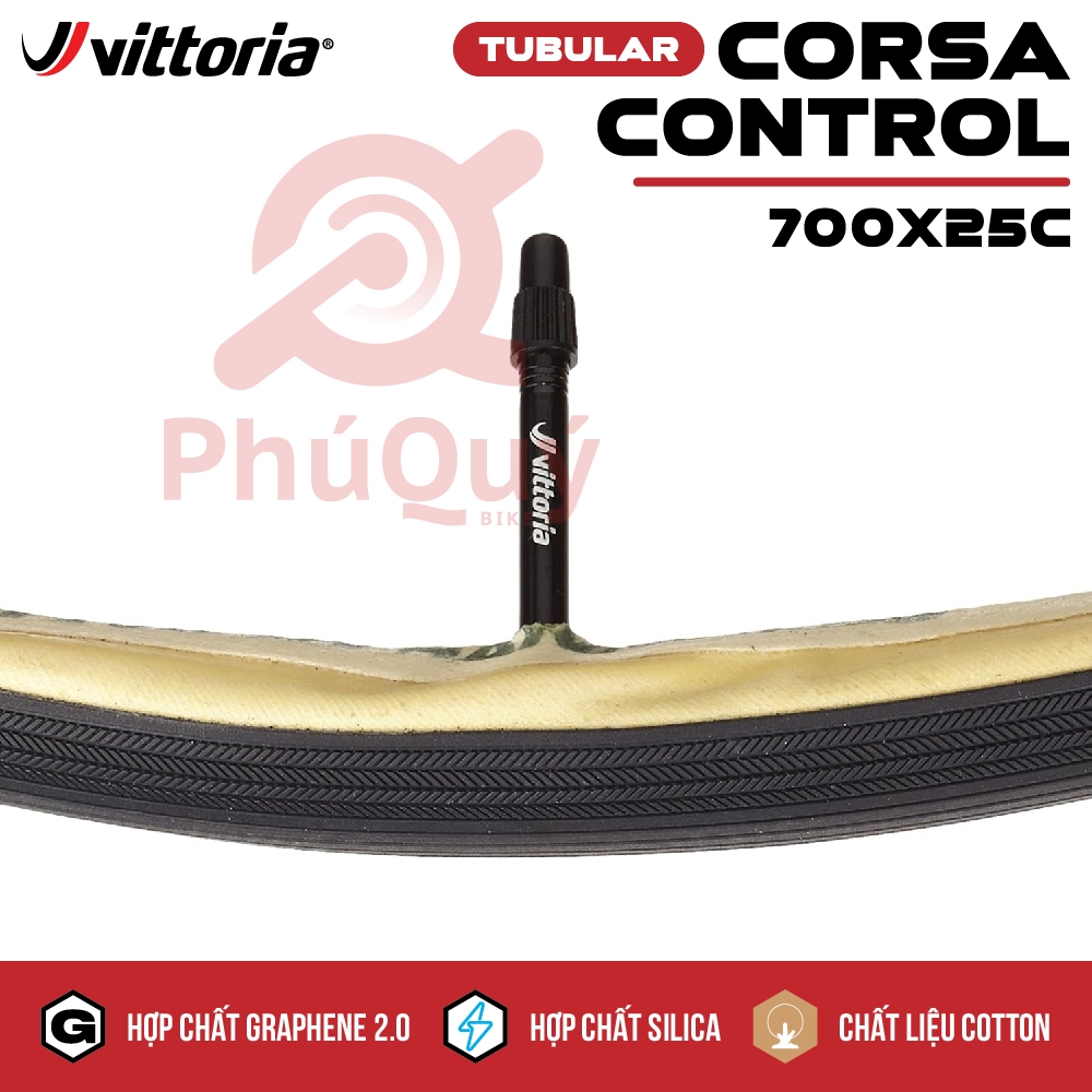 Vỏ TUBULAR Viền Vàng 700x25c Vittoria CORSA CONTROL Graphene 2.0