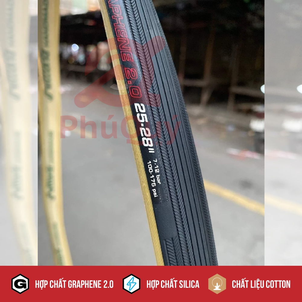 Vỏ TUBULAR Viền Vàng 700x25c Vittoria CORSA CONTROL Graphene 2.0