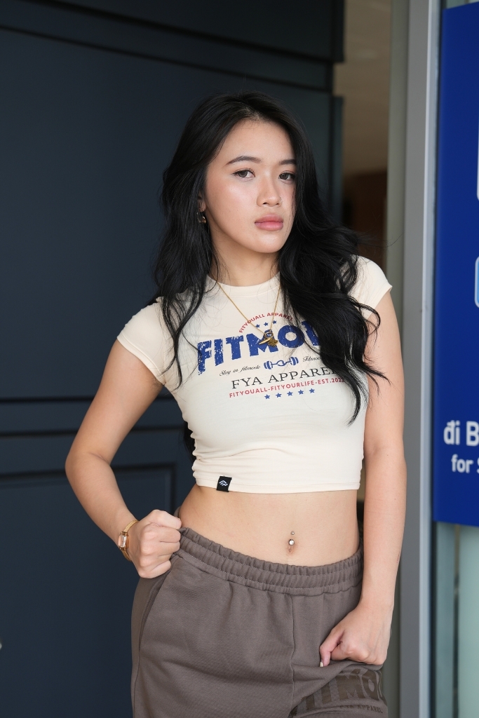 Áo Croptop Ôm FITMODE - Hồng Chữ Đỏ