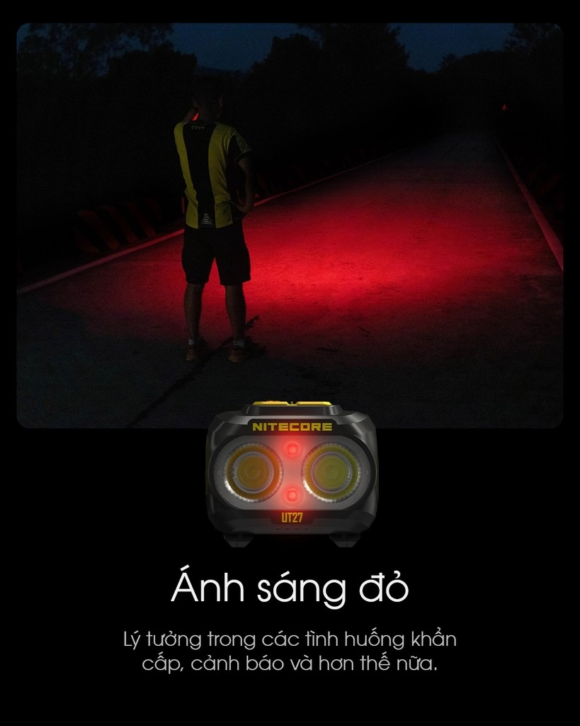 Đèn đội đầu NITECORE UT27 sáng 800lm chiếu xa 160m pin 1300mAh USB-C chuyên chạy marathon, chạy trail