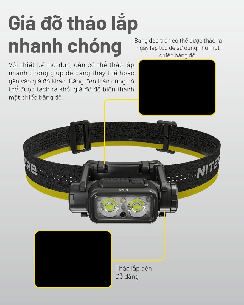 Đèn đội đầu NITECORE NU45 sáng 1700lm chiếu xa 172m pin 18650 4000mAh nhẹ 126gr chuyên cho chạy trail