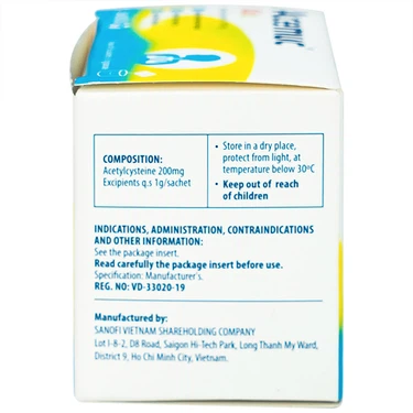 Thuốc cốm Acemuc Kids 200mg Sanofi long đàm, tiêu nhầy, giảm ho (30 gói x 1g)