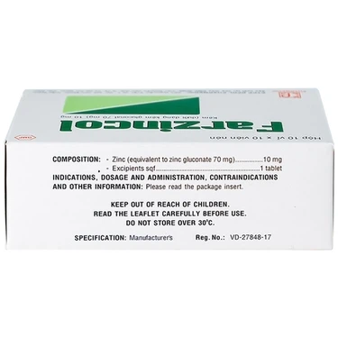 Thuốc Farzincol Pharmedic điều trị thiếu kẽm (10 vỉ x 10 viên)
