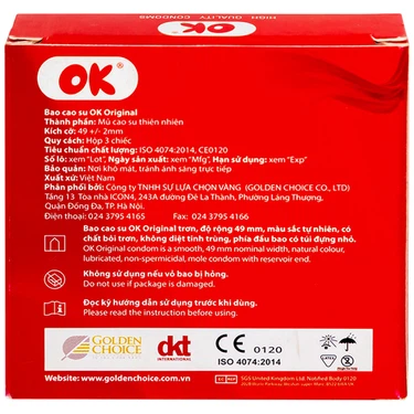 Bao cao su OK Original không mùi, kích thước phù hợp giúp phòng tránh thai (3 cái)