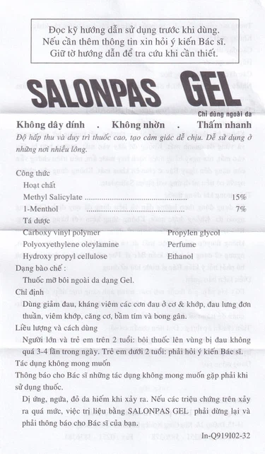 Gel Salonpas giảm đau, kháng viêm các cơn đau cơ, khớp (30g)