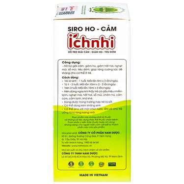 Siro ho cảm Ích Nhi Nam Dược hỗ trợ giải cảm, giảm ho, tiêu đờm (90ml)