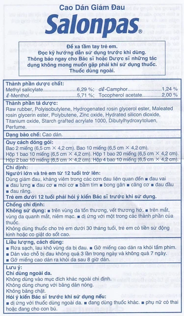 Cao dán Salonpas Hisamitsu giảm đau vai, đau lưng, đau cơ (2 gói x 10 miếng)