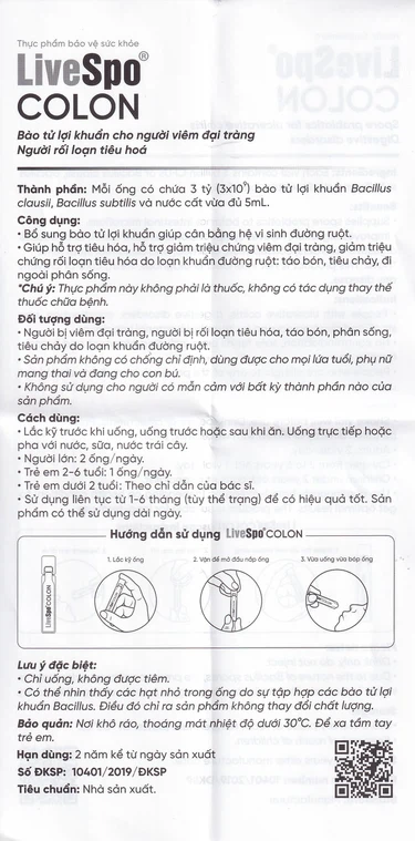 Dung dịch LiveSpo Colon bổ sung vi sinh vật có lợi, kích thích và tăng cường tiêu hóa (10ống x 5ml)