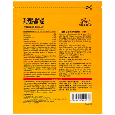 Miếng dán Tiger Balm Plaster - RD Haw Par giảm mỏi cơ, đau và nhức cơ (7cm x 10cm)