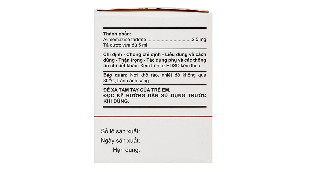 Dung dịch uống Atilene 2.5mg/5ml trị triệu chứng các biểu hiện dị ứng (30 ống x 5ml)