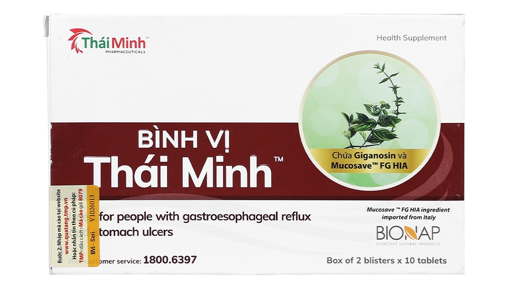 Bình Vị Thái Minh hỗ trợ giảm viêm loét dạ dày hộp 20 viên
