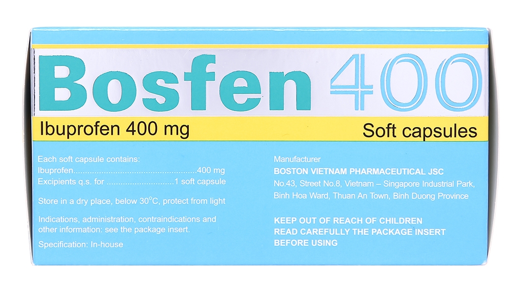 Bosfen 400 giảm đau, hạ sốt, kháng viêm 400mg (5 vỉ x 10 viên)