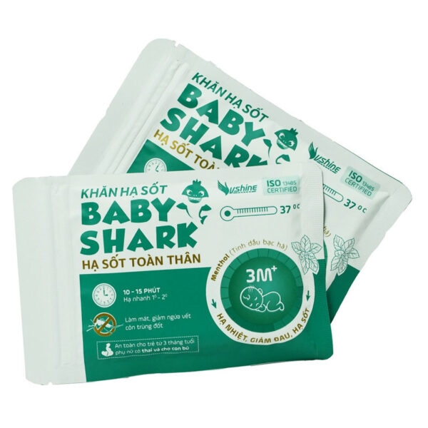 Khăn hạ sốt Baby Shark: Giúp hạ nhiệt, hạ sốt. dùng cho trẻ từ 3 tháng tuổi