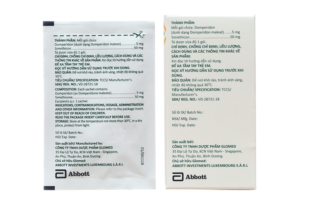 Thuốc bột uống Glomoti-M 5/50 Sachet trị triệu chứng nôn và buồn nôn (12 gói x 1.5g)