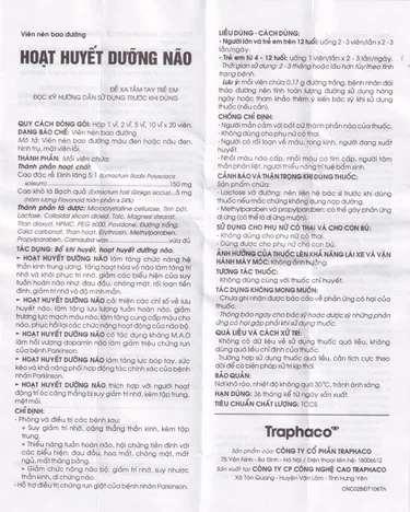 Thuốc Hoạt Huyết Dưỡng Não bao đường Traphaco điều trị suy giảm trí nhớ, căng thẳng thần kinh (5 vỉ x 20 viên)