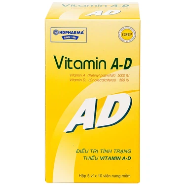 Thuốc Vitamin A-D HDpharma điều trị tình trạng thiếu Vitamin A và D (5 vỉ x 10 viên)
