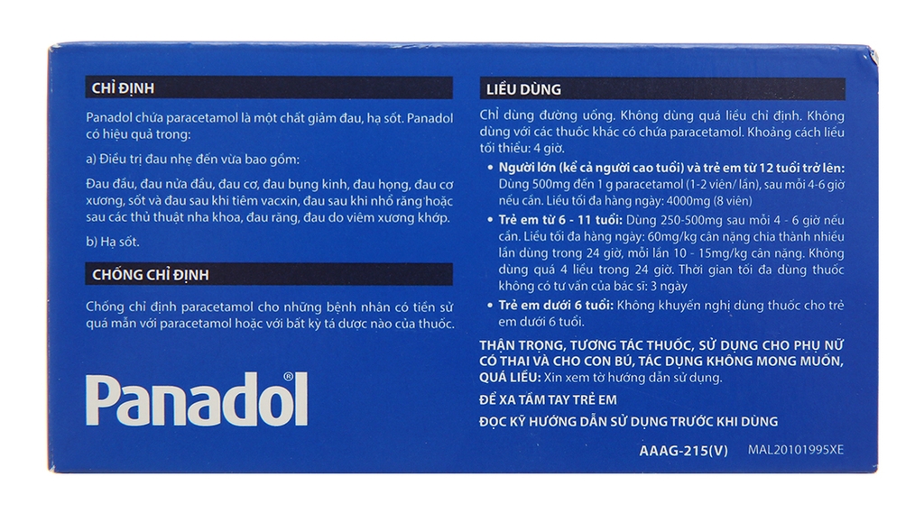 Panadol 500mg giảm đau, hạ sốt (10 vỉ x 12 viên)