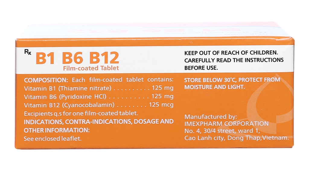 B1 B6 B12 Imexpharm trị viêm dây thần kinh, thiếu máu ác tính (10 vỉ x 10 viên)