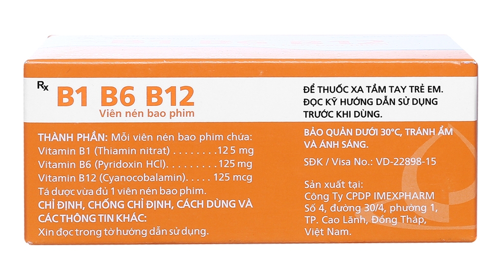 B1 B6 B12 Imexpharm trị viêm dây thần kinh, thiếu máu ác tính (10 vỉ x 10 viên)