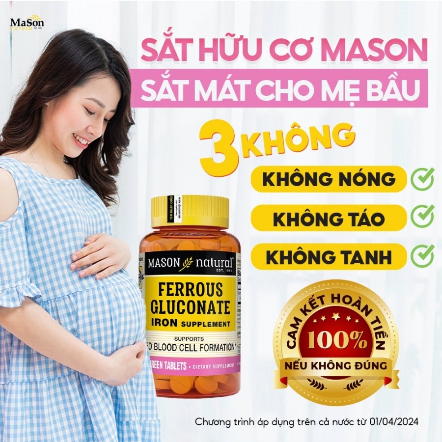 Mason Natural Ferrous Gluconate - Sắt hữu cơ mát cho bà bầu