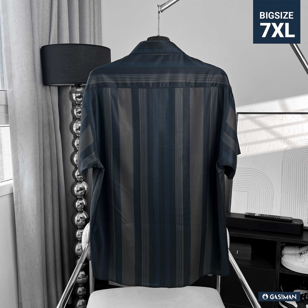 Áo Sơ mi Big size Tay ngắn Sọc ẩn Xanh