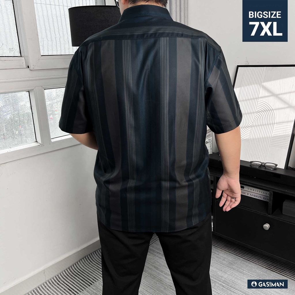 Áo Sơ mi Big size Tay ngắn Sọc ẩn Xanh