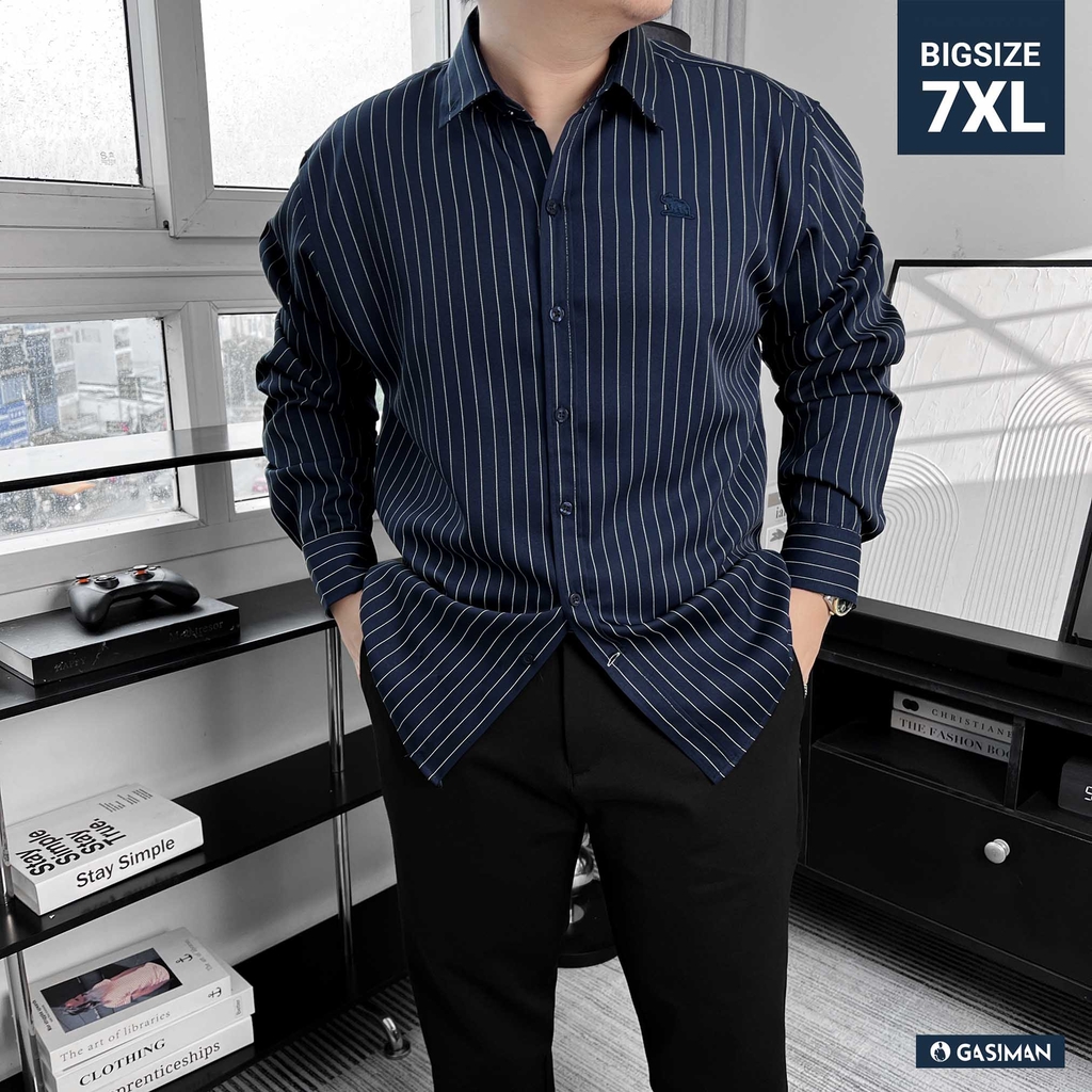 Áo Sơ Mi Tay Dài Big size Oxford Kẻ sọc Xanh Đen