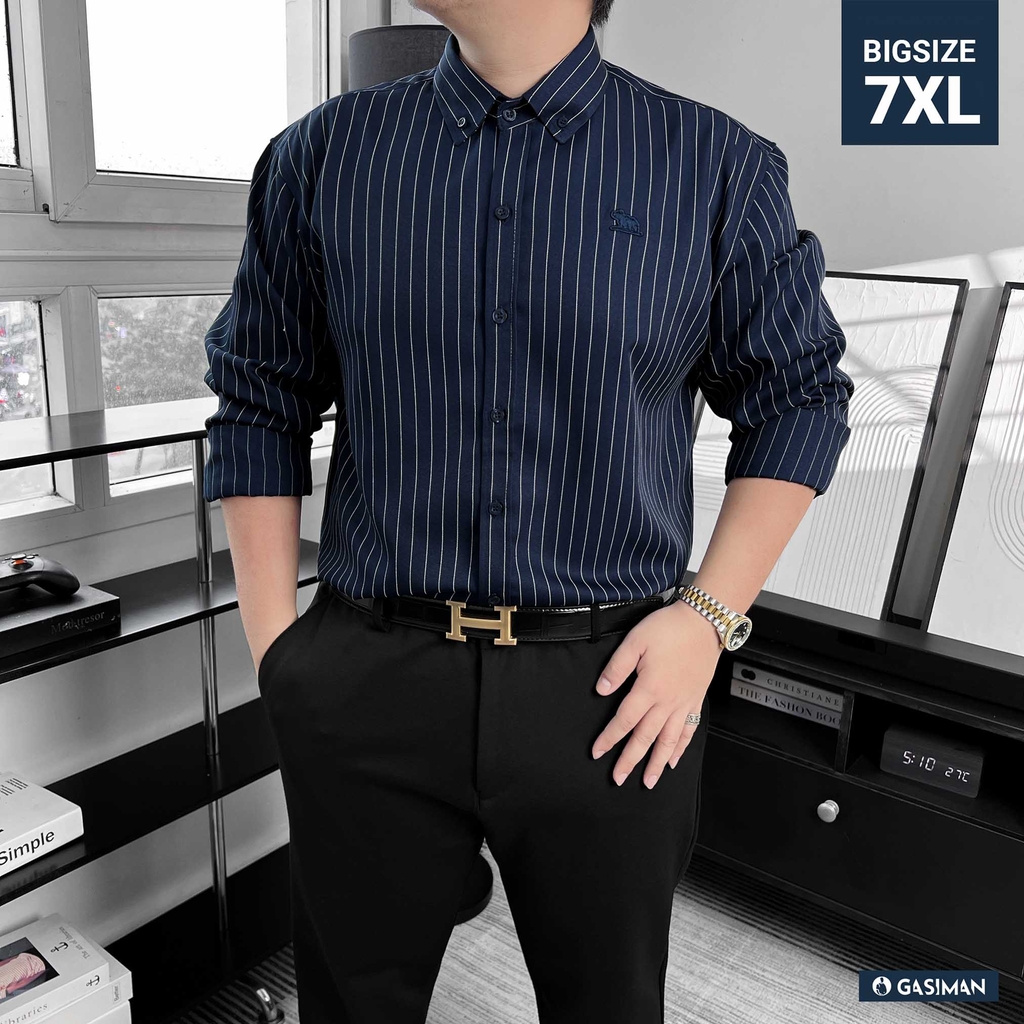 Áo Sơ Mi Tay Dài Big size Oxford Kẻ sọc Xanh Đen