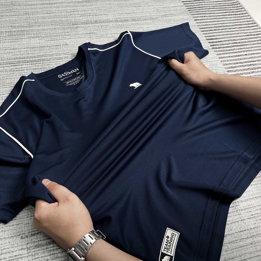 Áo thun Thể thao Big size Phối viền vai Màu Xanh đen