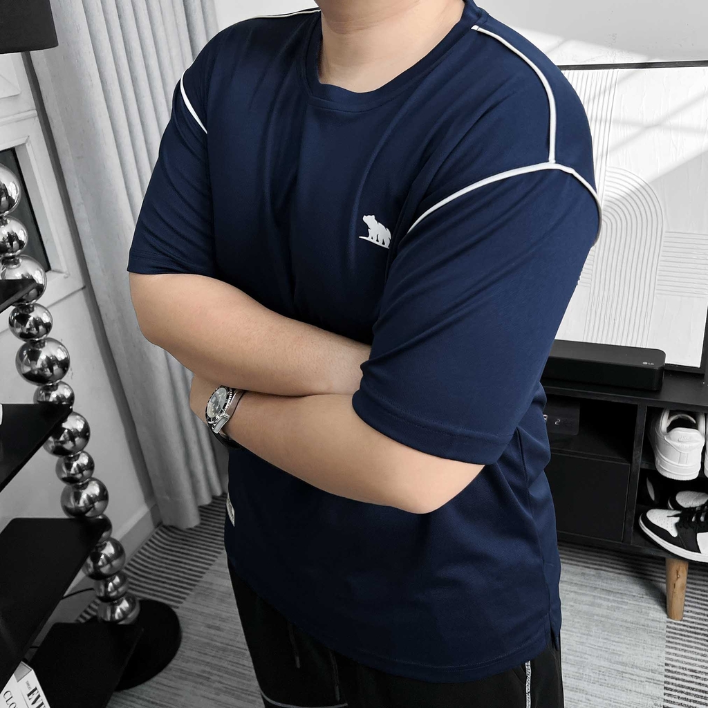 Áo thun Thể thao Big size Phối viền vai Màu Xanh đen