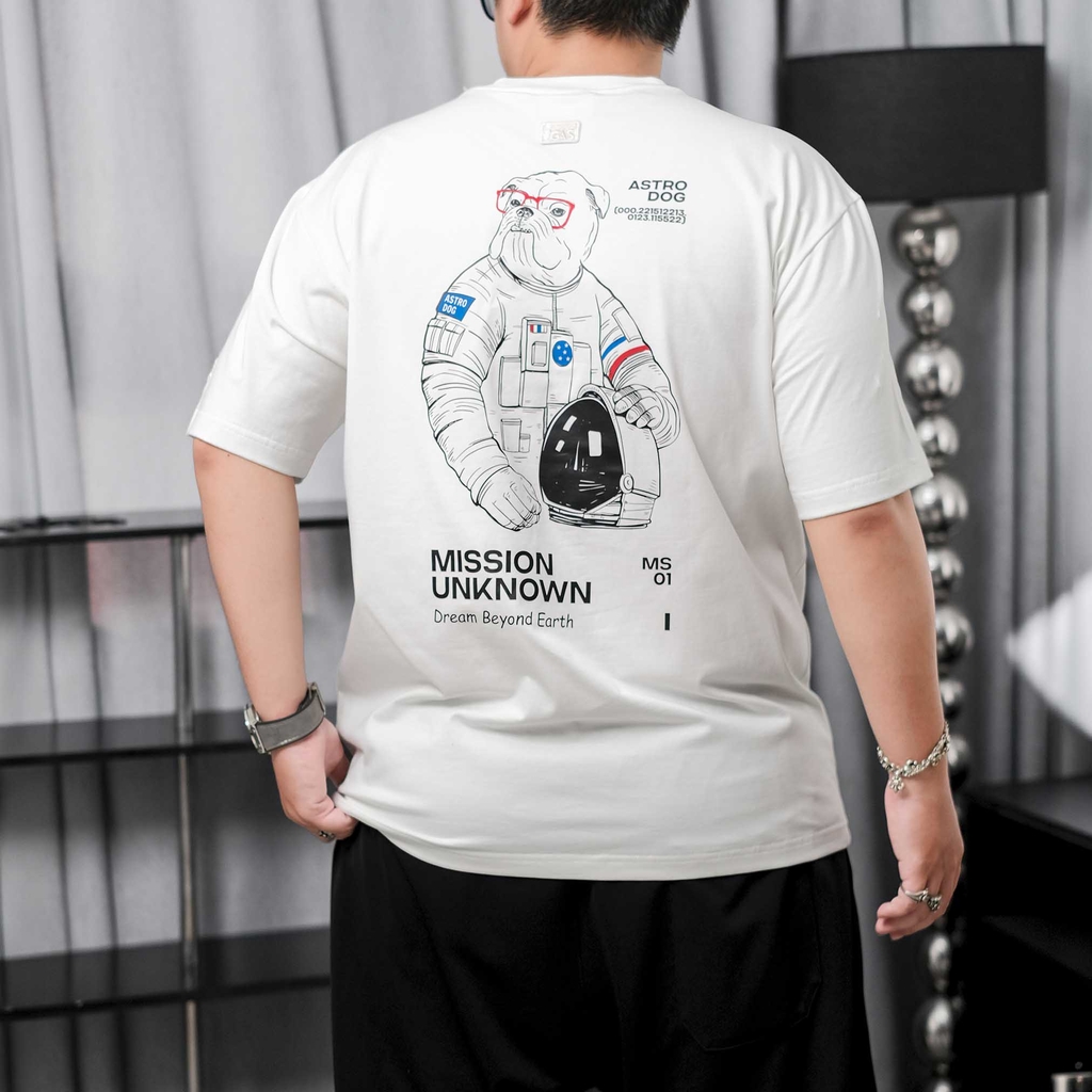 Áo thun Gasi Trắng Gạo in Chó Nasa