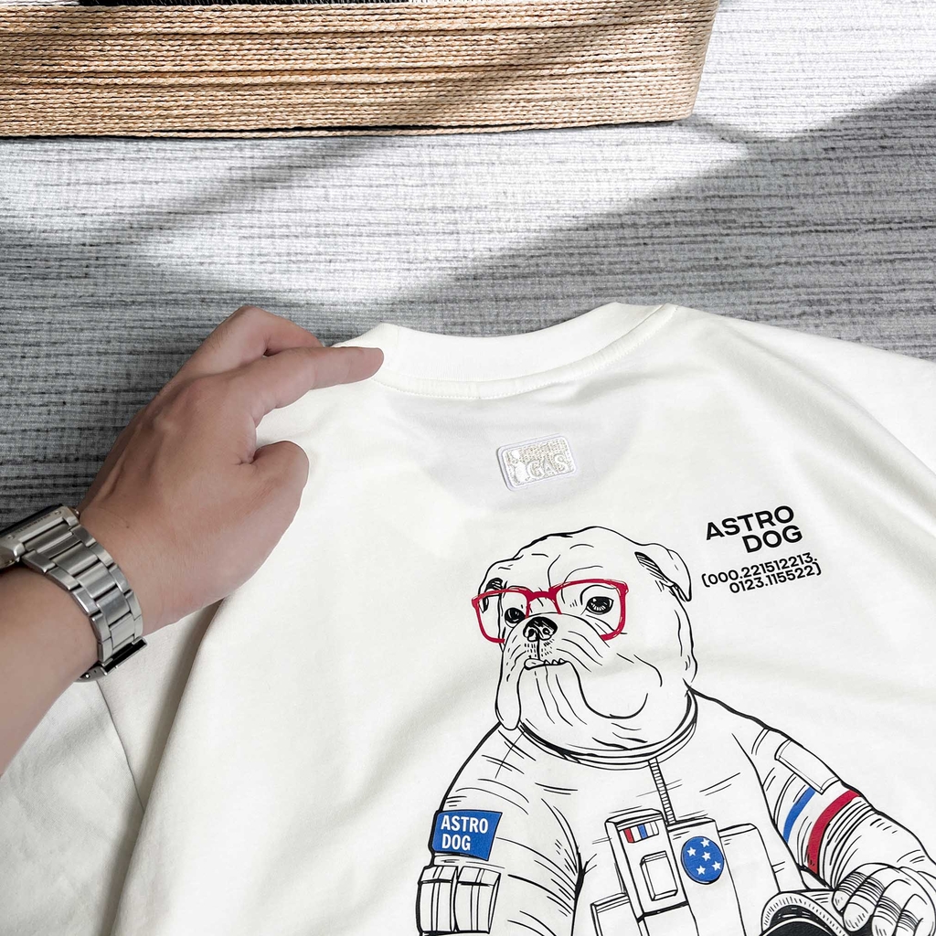 Áo thun Gasi Trắng Gạo in Chó Nasa