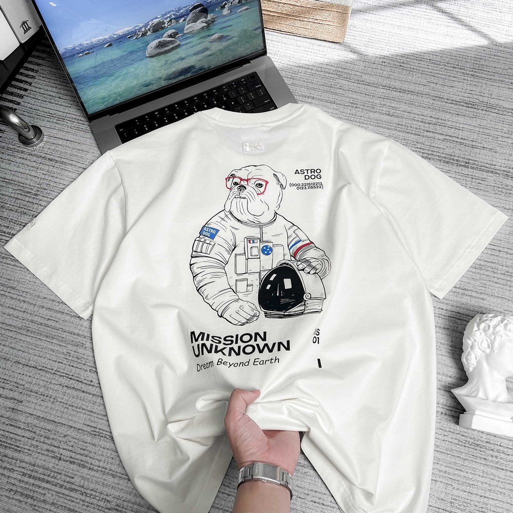 Áo thun Gasi Trắng Gạo in Chó Nasa