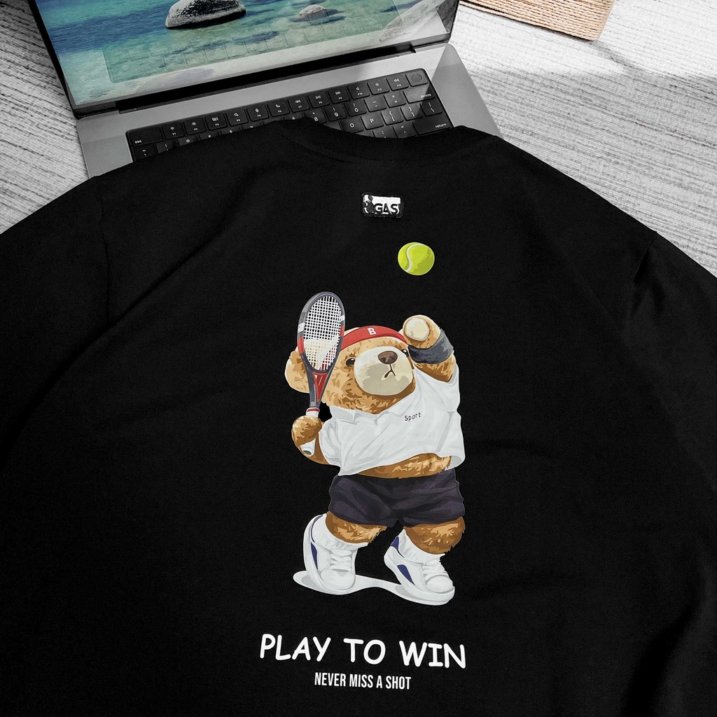 Áo thun Gasi Đen in Gấu Tenis